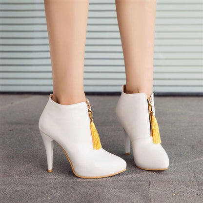 Women Zip Tassel High Heel Ankle Boots