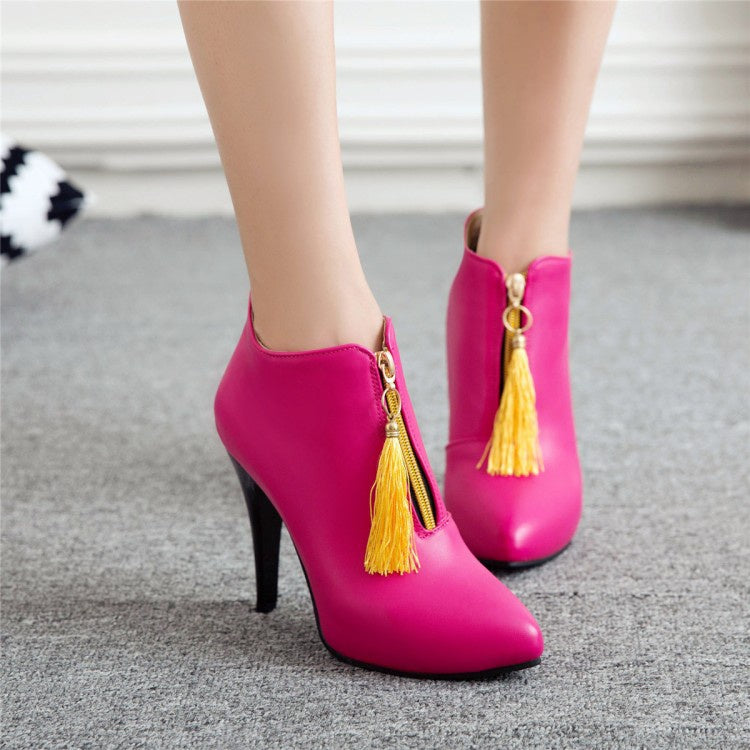 Women Zip Tassel High Heel Ankle Boots