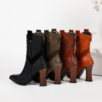 Women High Heel Block Heeled Ankle Boots