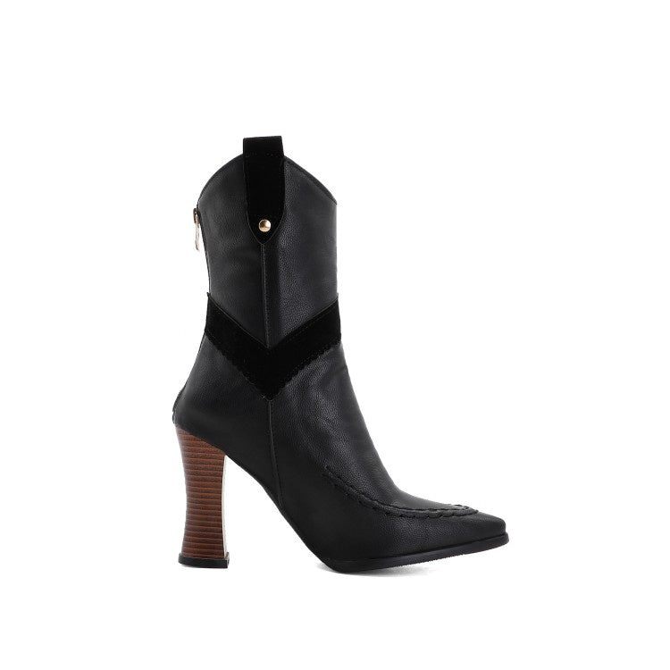 Women High Heel Block Heeled Ankle Boots