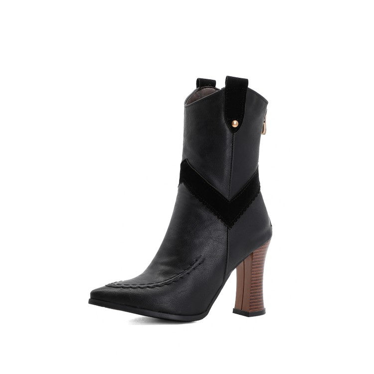 Women High Heel Block Heeled Ankle Boots