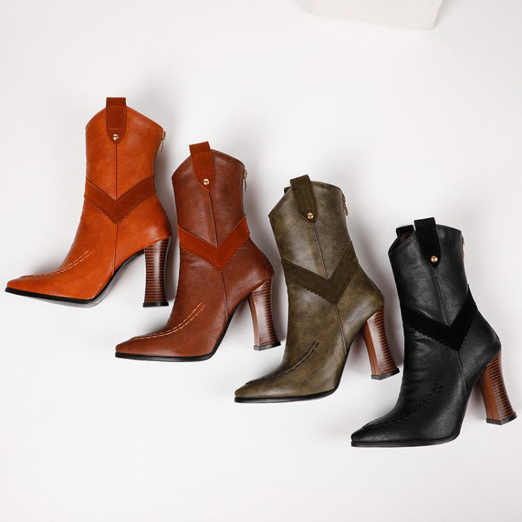 Women High Heel Block Heeled Ankle Boots