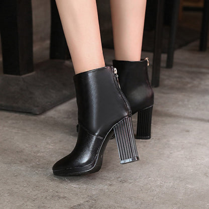 Women Zipper High Heel Ankle Boots