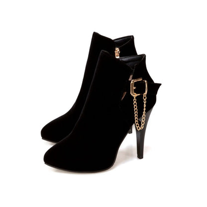 Women Pointed Toe Chains High Heel Ankle Boots