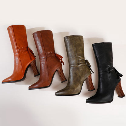 Women Pointed Toe High Heel Short Boots