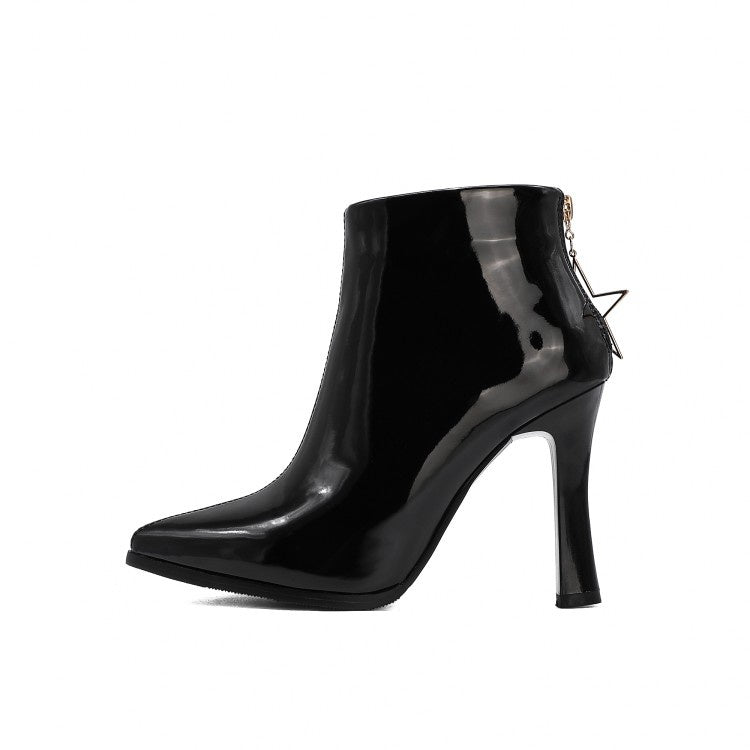 Women Strar Shaped Zip High Heel Ankle Boots