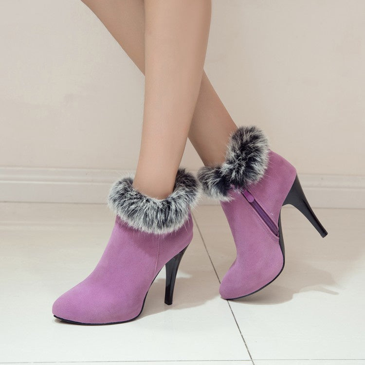 Women Furry Stiletto High Heel Ankle Boots