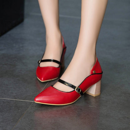 Women Pointed Toe Buckle High Heels Pumps