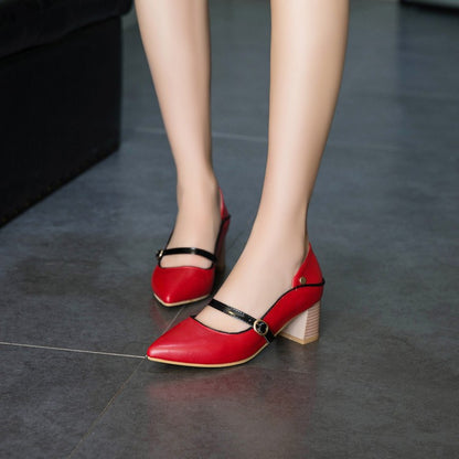 Women Pointed Toe Buckle High Heels Pumps