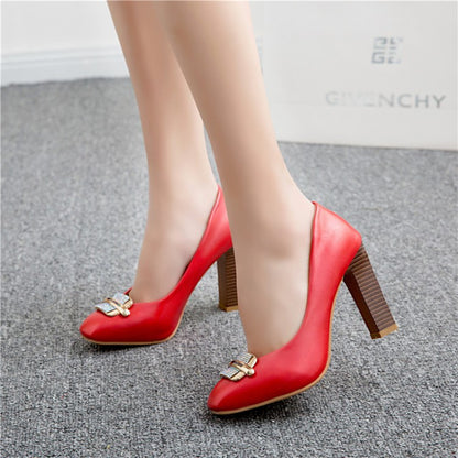 Women Rhinestone High Heels Block Pumps