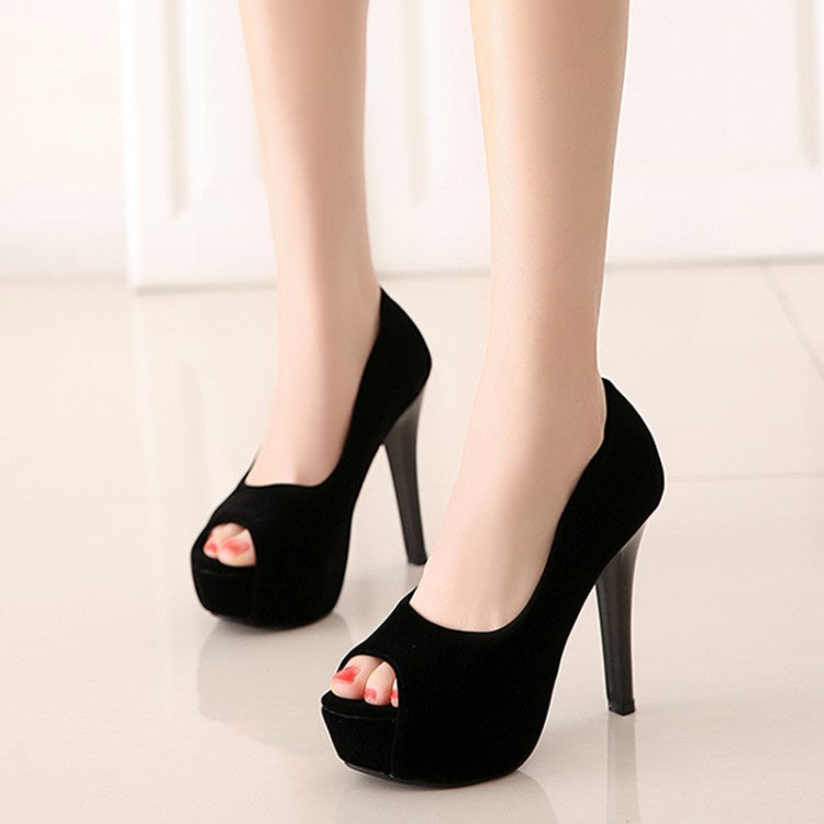 Women Peep Toe High Heels Platform Pumps