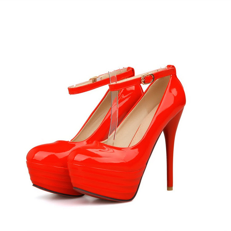 Women Buckle Ankle Strap High Heel Platform Pumps