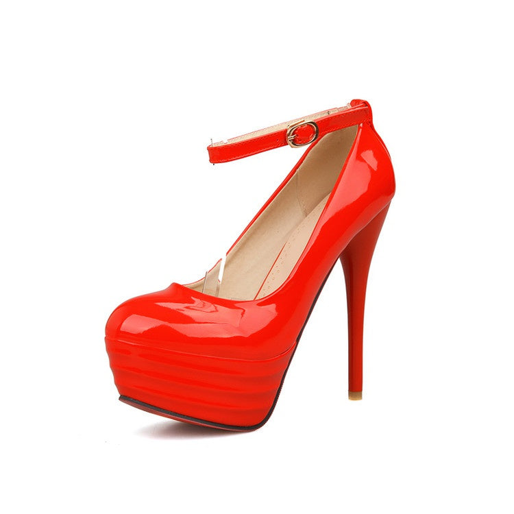 Women Buckle Ankle Strap High Heel Platform Pumps