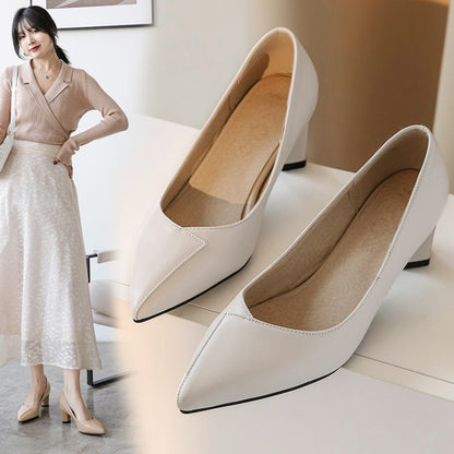 Women Pointed Toe High Heel Chunky Pumps