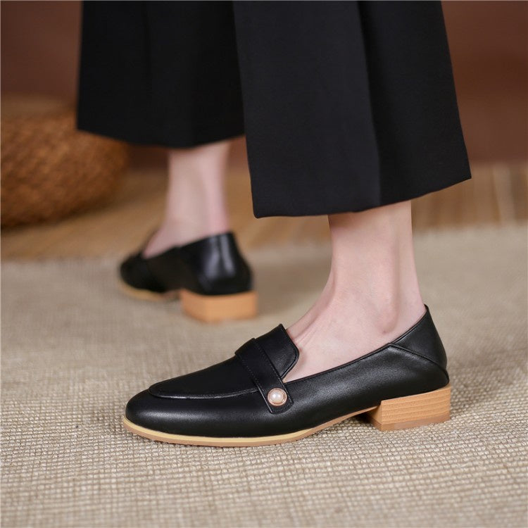 Women Pearl Low Heel Chunky Pumps