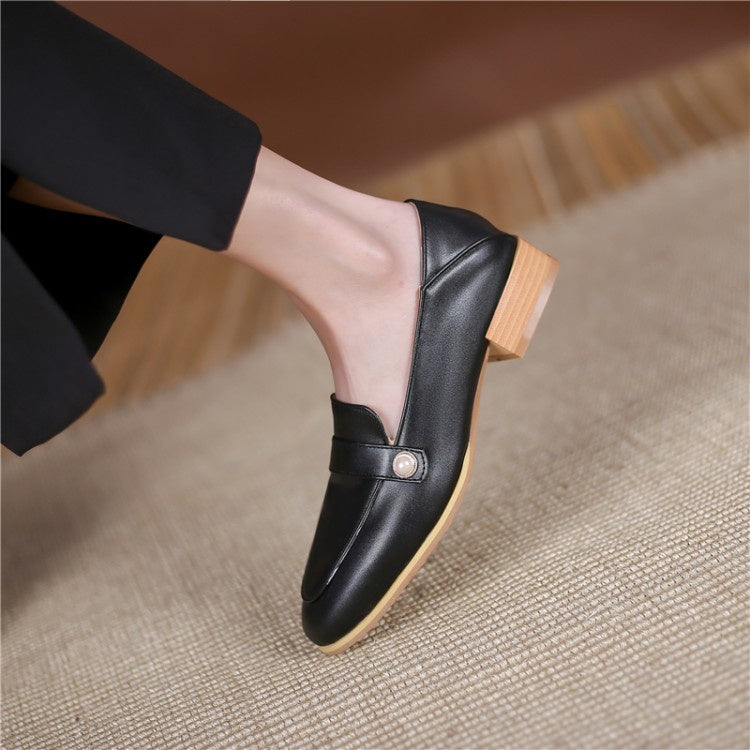 Women Pearl Low Heel Chunky Pumps