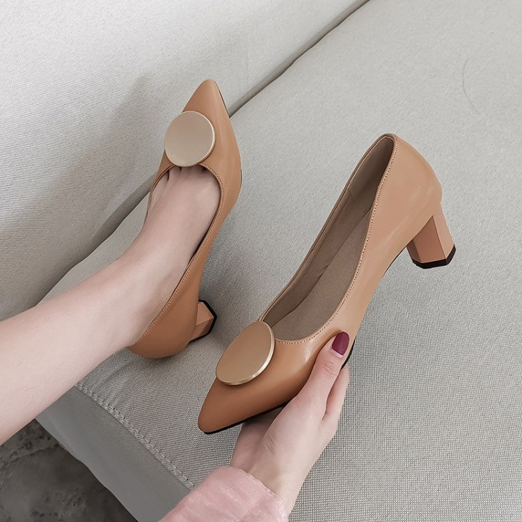 Women Metal High Heel Chunky Pumps