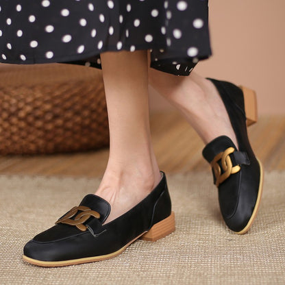 Women Metal Low Heel Chunky Pumps