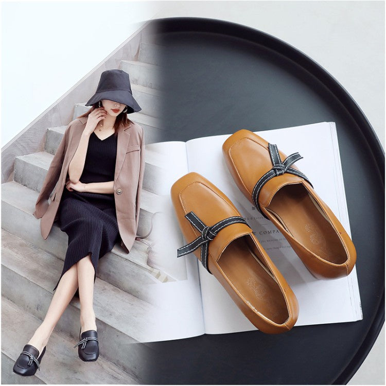 Women Knot Mid Heel Chunky Pumps