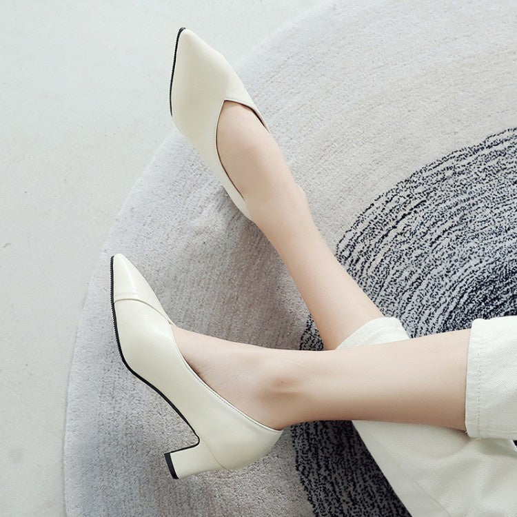 Women Pointed Toe High Heel Chunky Pumps