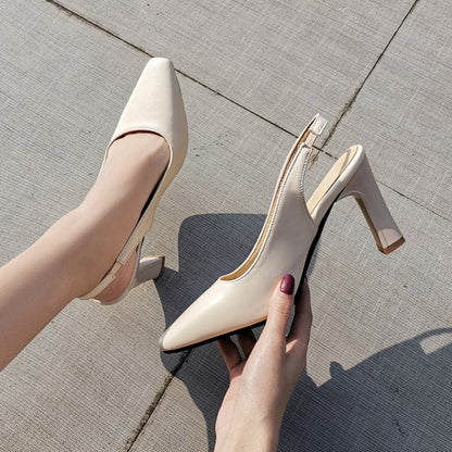 Women Slingbacks High Heel Chunky Pumps