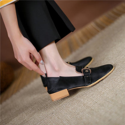 Women Buckle Low Heel Chunky Pumps