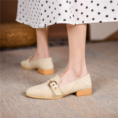 Women Buckle Low Heel Chunky Pumps