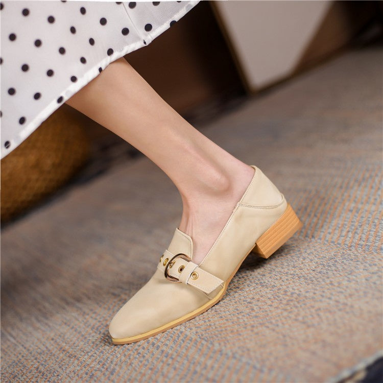 Women Buckle Low Heel Chunky Pumps