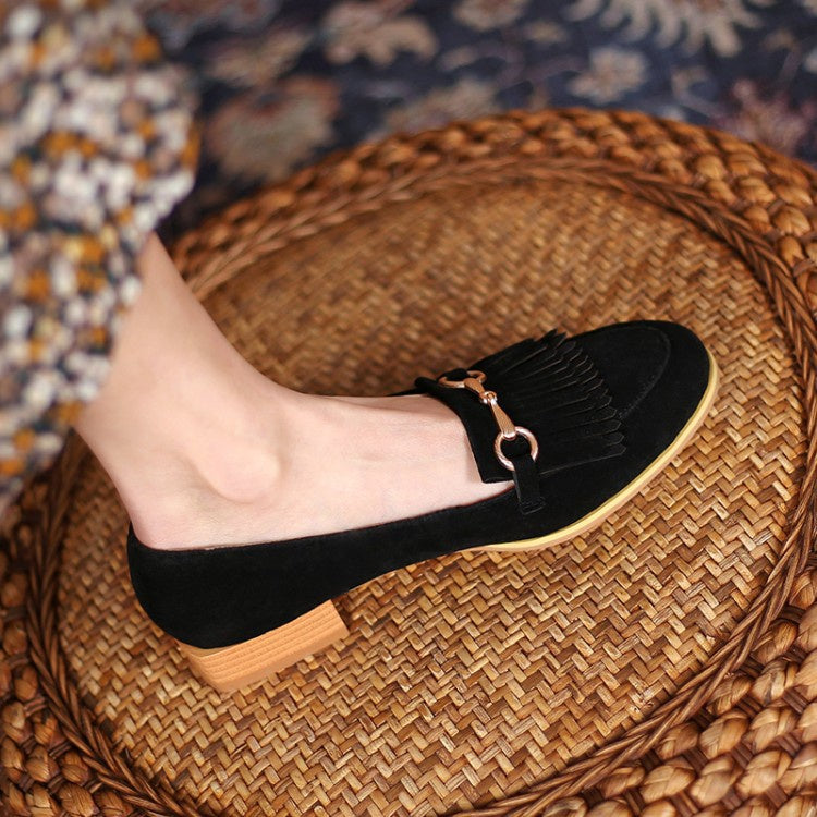 Women Tassel Low Heel Chunky Pumps