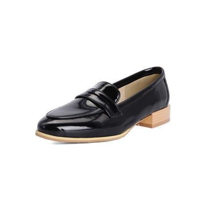 Women Patent Leather Low Heel Chunky Pumps