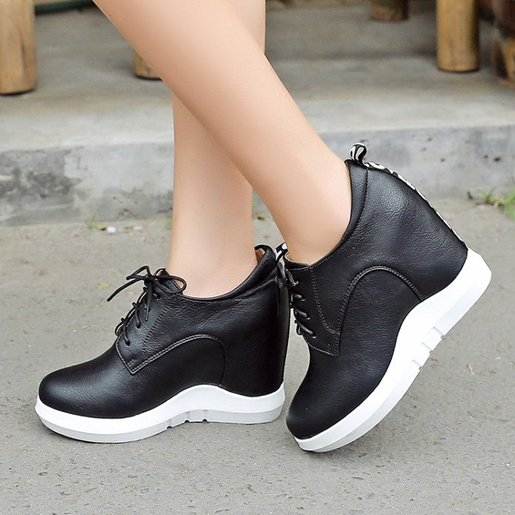 Women Lace Up Platform Wedges Shoes