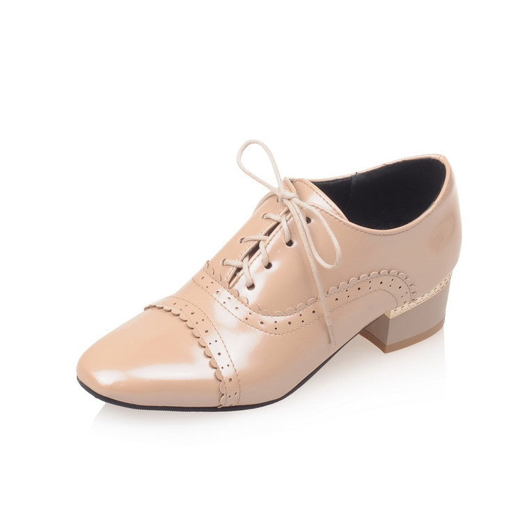 Women Lace Up Laser Mid Heel Shoes