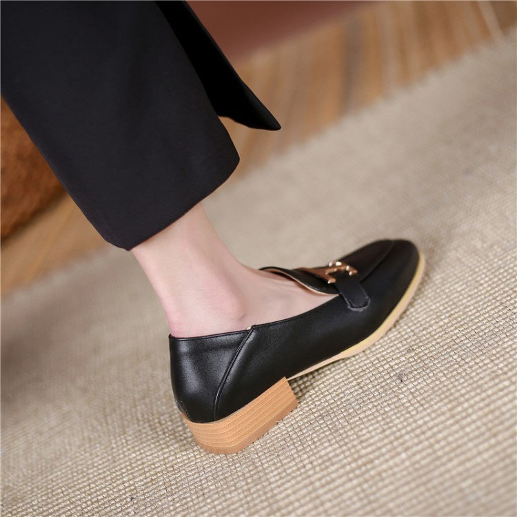 Women Metal Low Heel Chunky Pumps