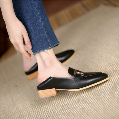 Women Metal Low Heel Chunky Pumps