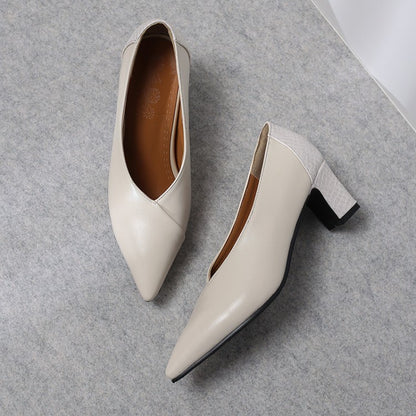 Women Pointed Toe High Heel Chunky Pumps