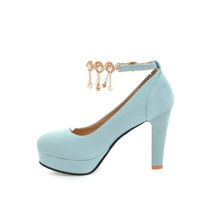 Women Pearl Chunky Heel Platform Pumps