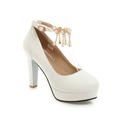 Women Pearl Chunky Heel Platform Pumps