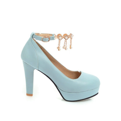 Women Pearl Chunky Heel Platform Pumps