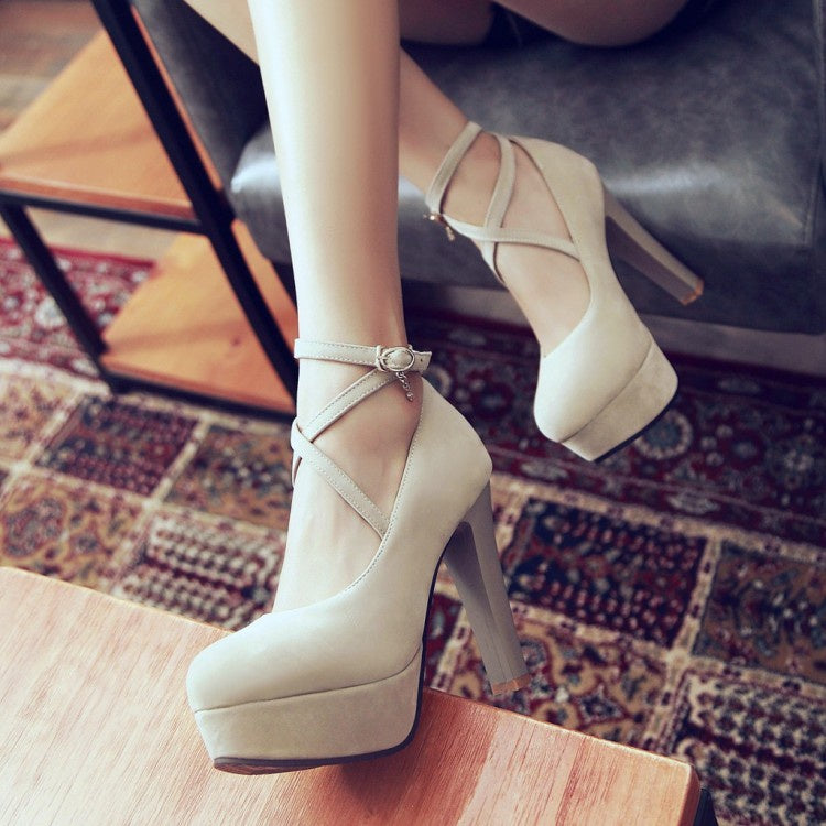 Women High Heels Chunky Heel Platform Pumps