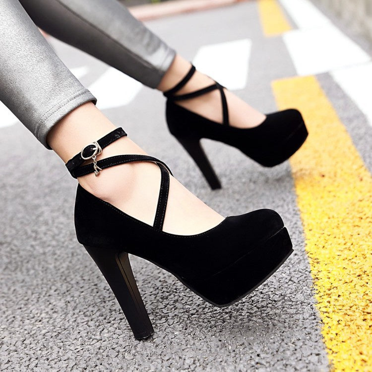 Women High Heels Chunky Heel Platform Pumps