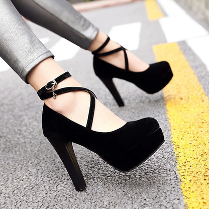 Women High Heels Chunky Heel Platform Pumps