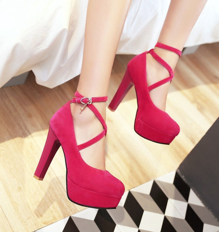 Women High Heels Chunky Heel Platform Pumps