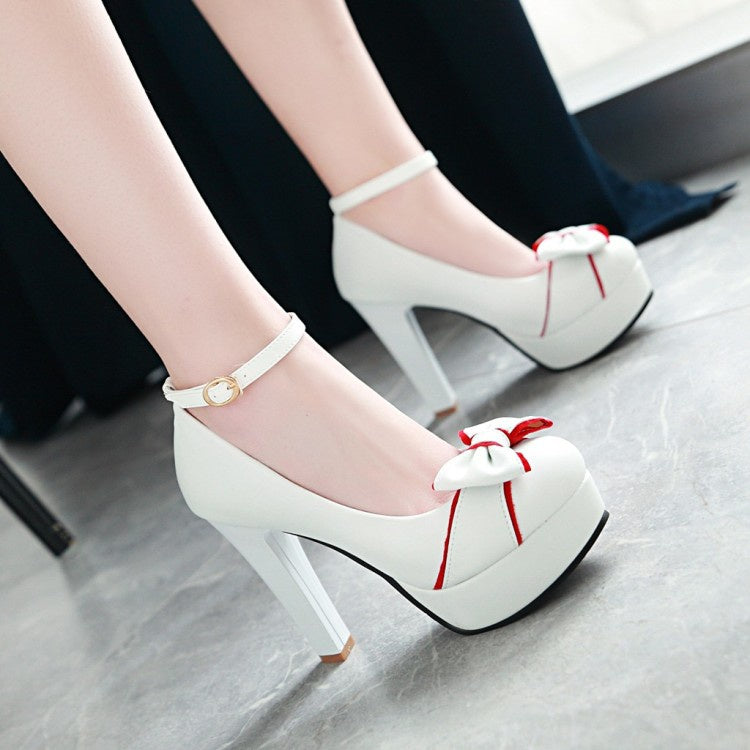 Women Ankle Strap Chunky Heel Platform Pumps