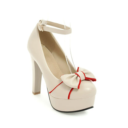 Women Ankle Strap Chunky Heel Platform Pumps