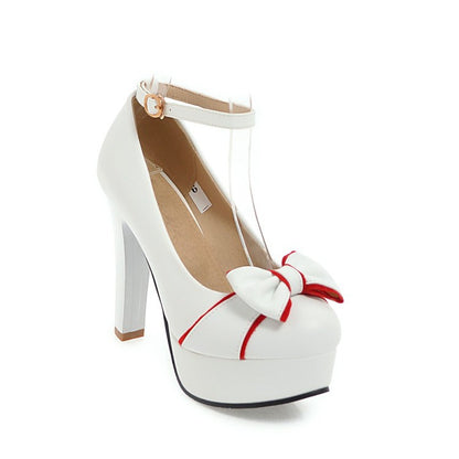 Women Ankle Strap Chunky Heel Platform Pumps