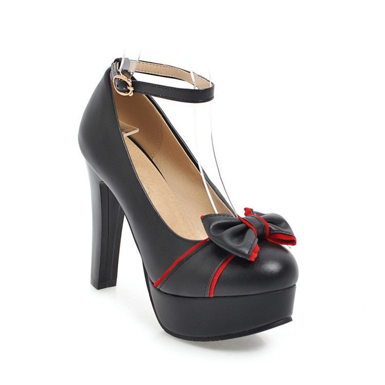 Women Ankle Strap Chunky Heel Platform Pumps