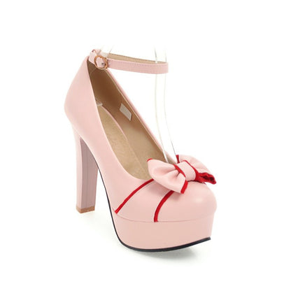 Women Ankle Strap Chunky Heel Platform Pumps