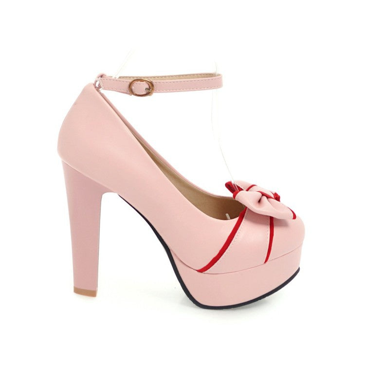 Women Ankle Strap Chunky Heel Platform Pumps