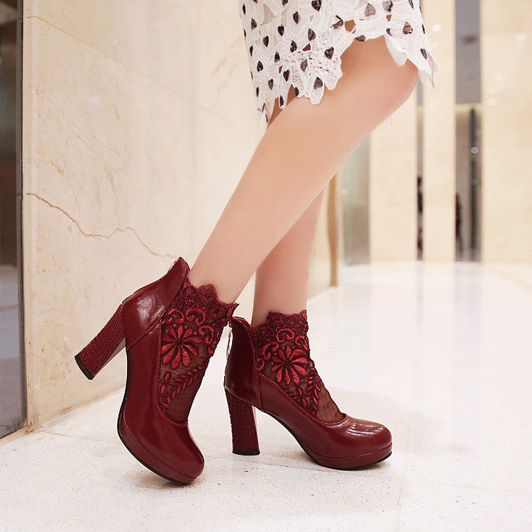 Women Lace High Heeled Chunky Heels Shoes