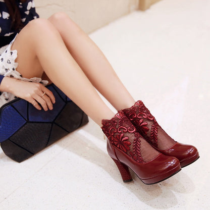 Women Lace High Heeled Chunky Heels Shoes